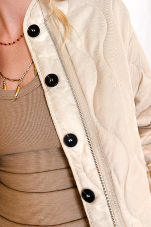 Soft Quilted Button Up Jacket / Beige