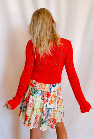Light Detail Knit Tie Front Long Sleeve Top / Red