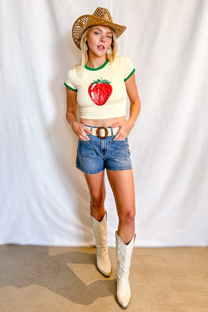 Strawberry Graphic Ringer Tee / Cream