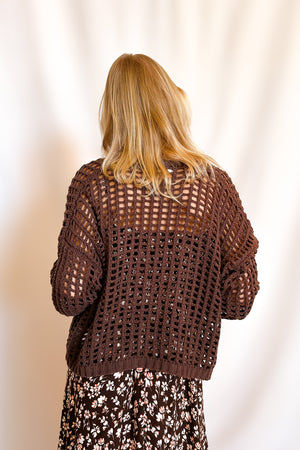 Crochet Waist Length Open Cardigan / Brown
