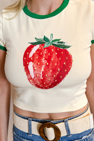 Strawberry Graphic Ringer Tee / Cream