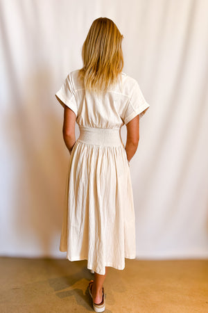 Cotton Sleeveless Kimono Zip Up Midi dress / Beige