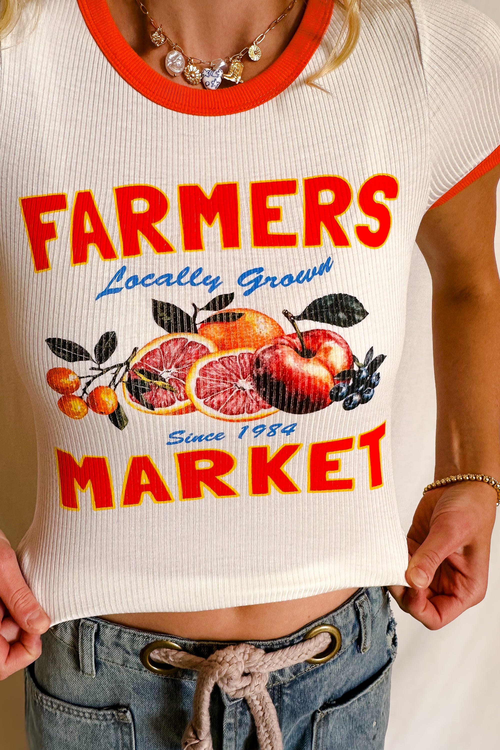 Farmers Market Ringer Tee / White
