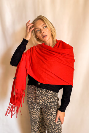 Soft Light Warmth Fringed Scarf / Red