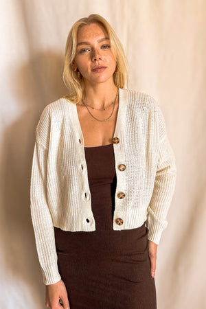 Button Up V-Neck Cardigan Sweater / Ivory