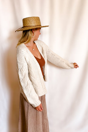 Soft Cable Knit Open Mid Length Cardigan / Cream