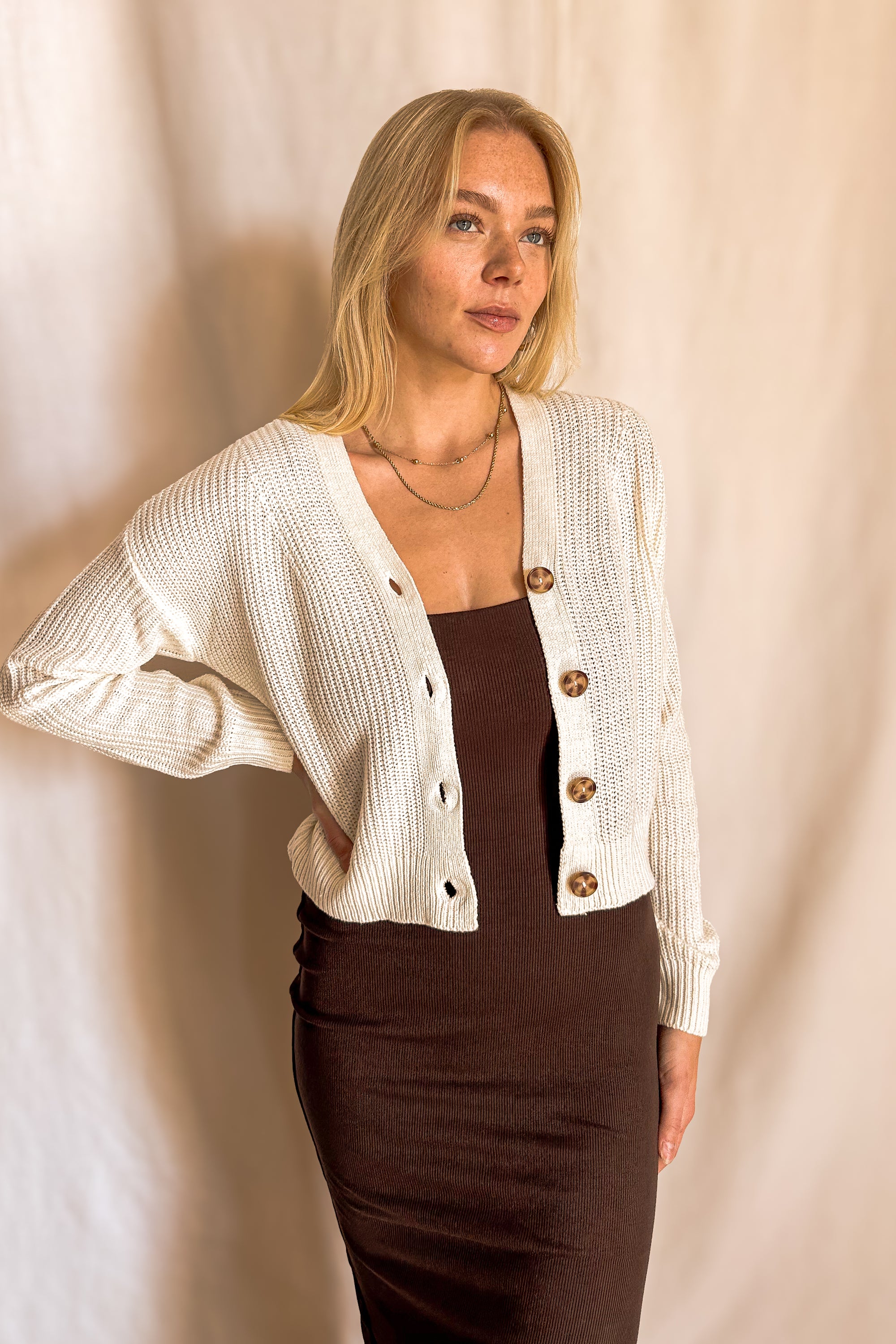 Button Up V-Neck Cardigan Sweater / Ivory