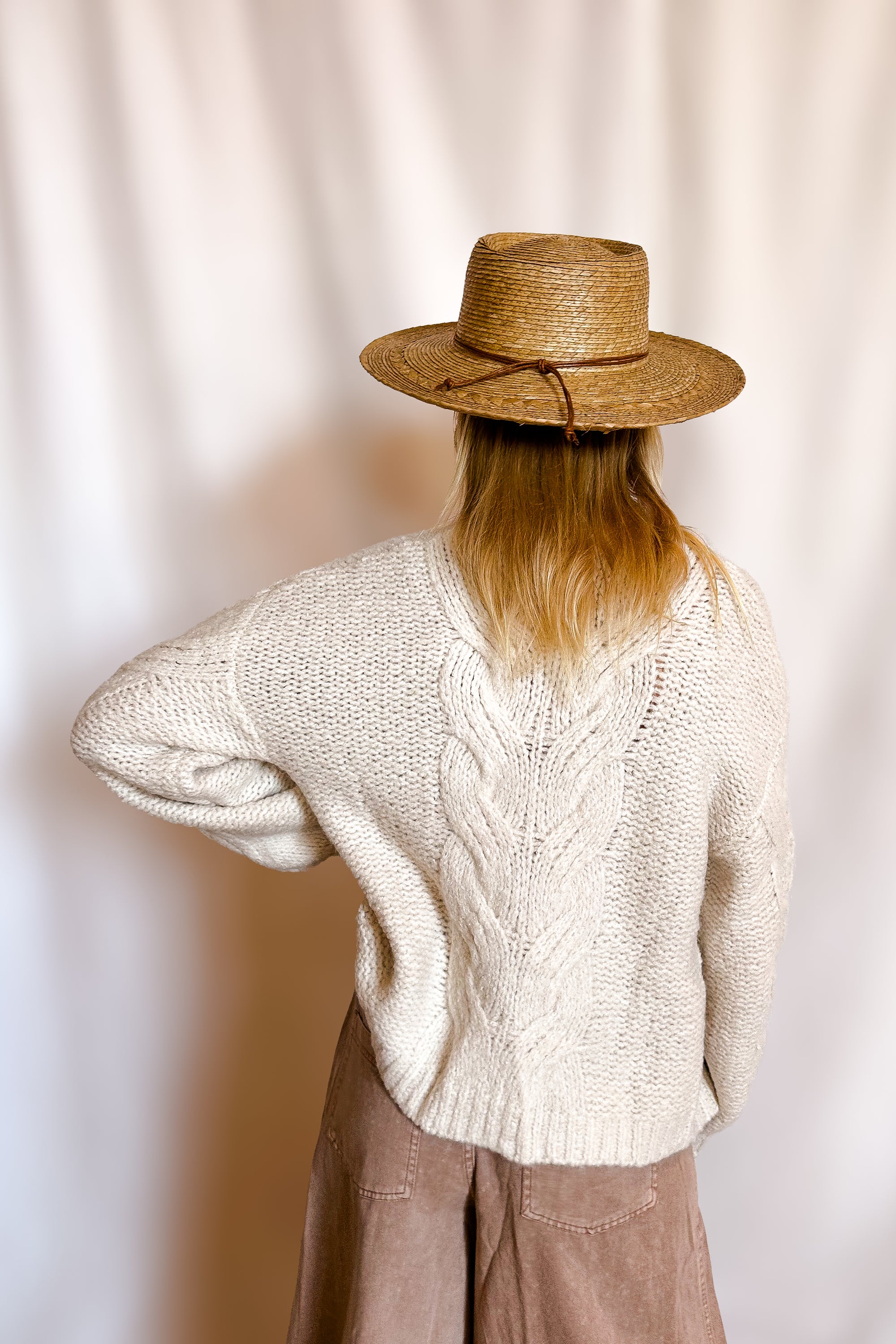 Soft Cable Knit Open Mid Length Cardigan / Cream
