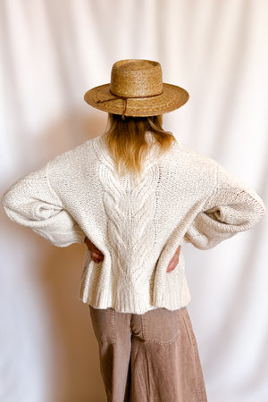 Soft Cable Knit Open Mid Length Cardigan / Cream
