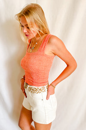 Soft Fleur Jacquard Tank Top / Coral