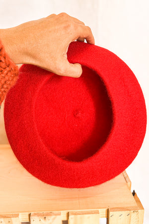 Wool Beret Hat / Red