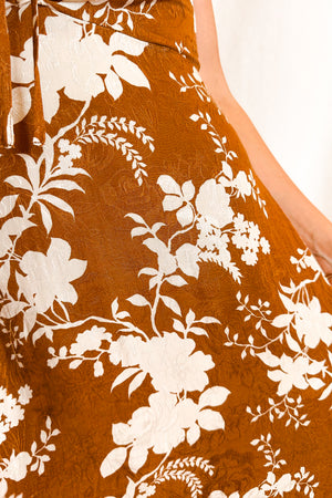 Jacquard Floral Cami Tulip Hem Dress / Camel