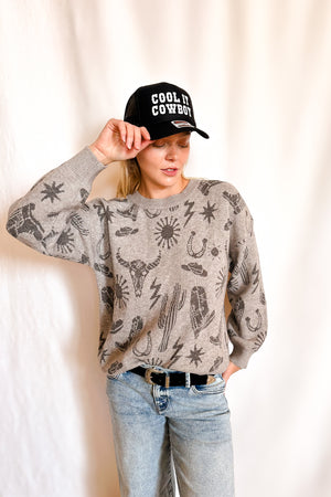 Out West Icon Pullover Sweater / Grey