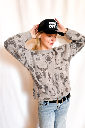 Out West Icon Pullover Sweater / Grey