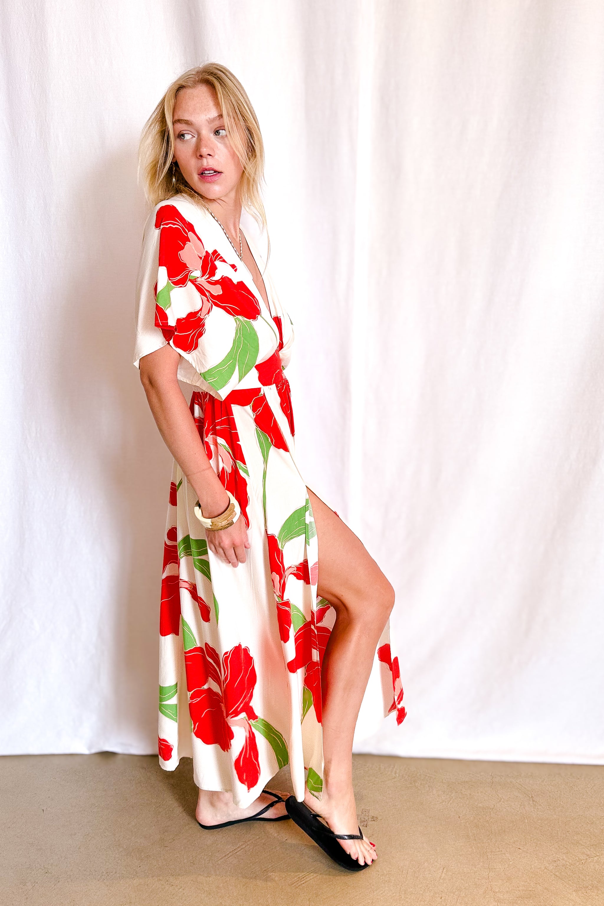 orange kimono dress Tibre Reversible Kimono Dress SCARLET / 2