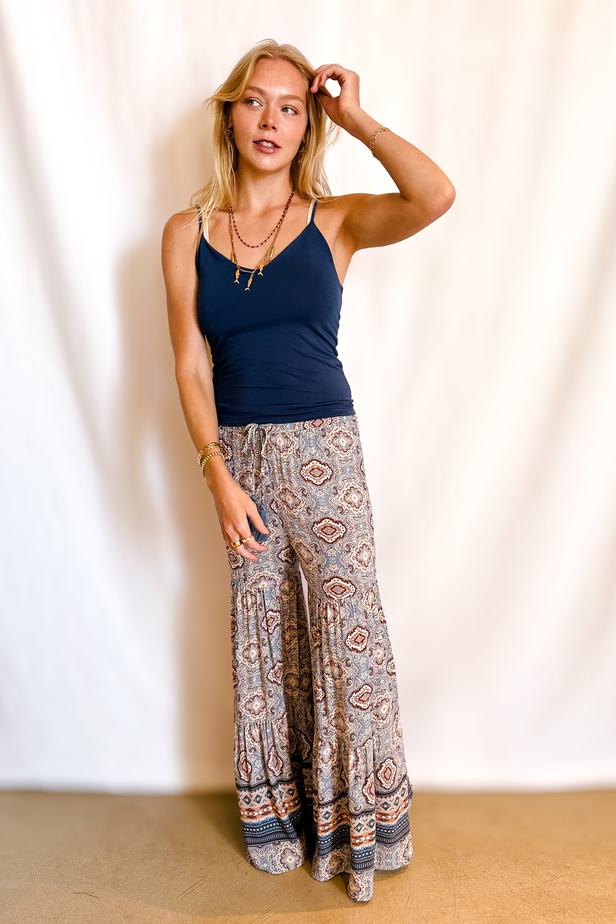 Paisley Border Print Wide Leg Paint / Blue