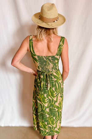 Ibiza Palm Tulip Hem Wrap Tank Dress / Green