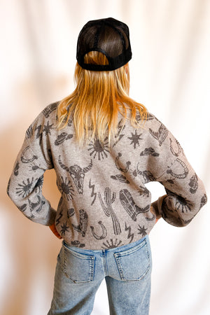 Out West Icon Pullover Sweater / Grey