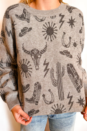 Out West Icon Pullover Sweater / Grey