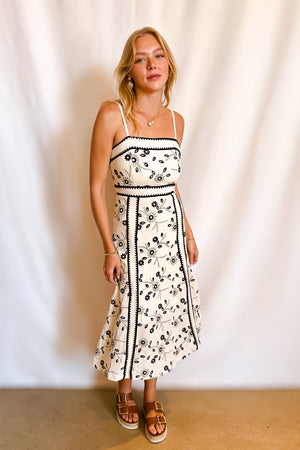 Black Embroidered Ric Rac Trim Maxi Dress / Natural