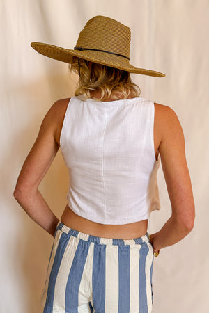 Boho Sleeveless Tie Top / White