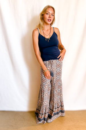 Paisley Border Print Wide Leg Paint / Blue