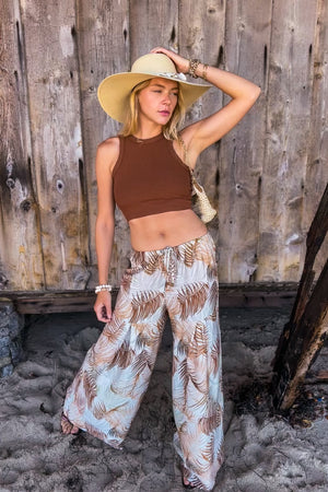 Rustic Palm Drawstring Wide Leg Pant / Natural