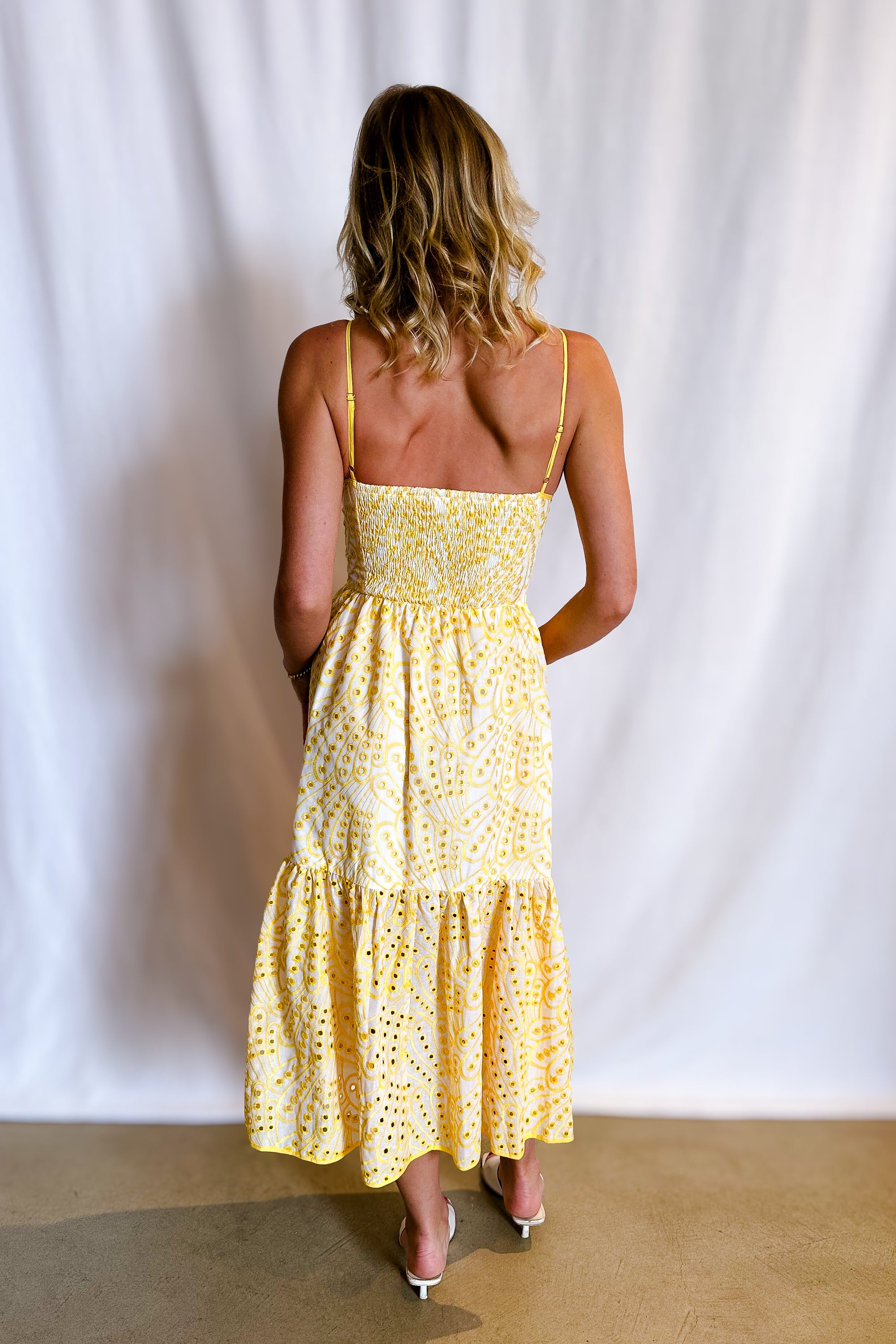 Yellow Eyelet Tiered Cami Dress / Yellow
