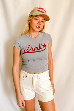 Darlin Graphic Cap Sleeve Tee / Light Blue