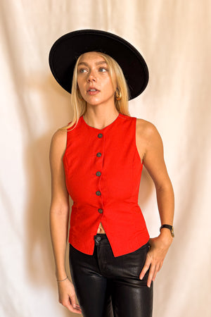 Round Neck Tailored Vest / Red