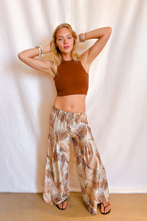 Rustic Palm Drawstring Wide Leg Pant / Natural