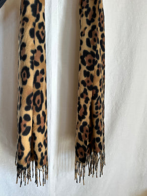 Soft Leopard Fringed Scarf / Taupe