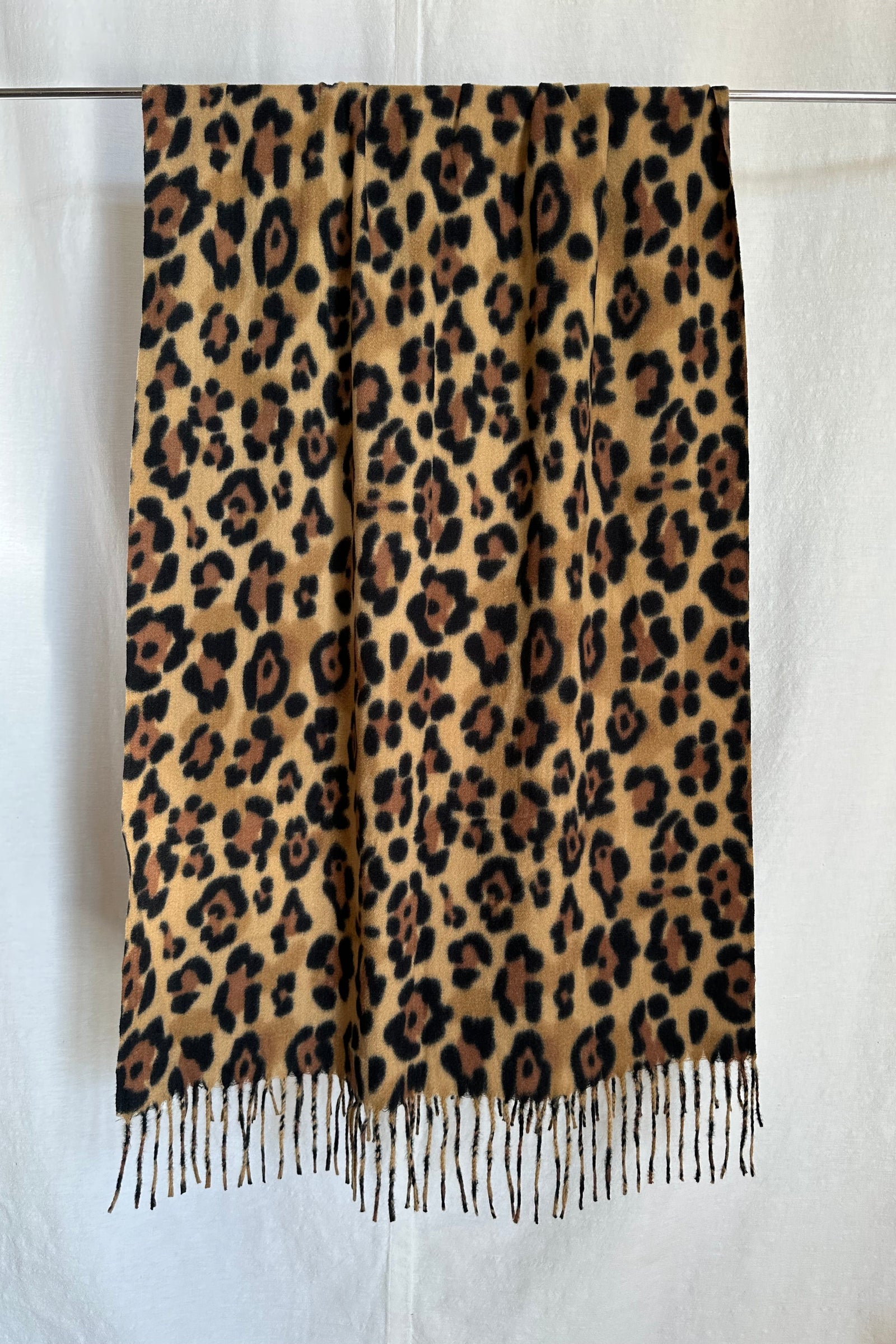 Soft Leopard Fringed Scarf / Taupe