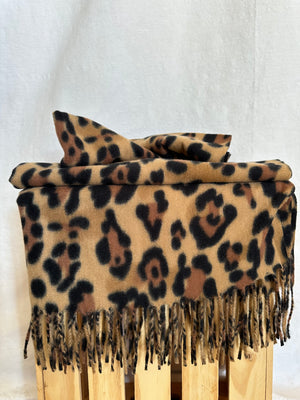 Soft Leopard Fringed Scarf / Taupe