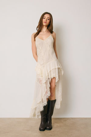 Layered Chiffon Lace High Leg Cami Maxi Dress / Ivory