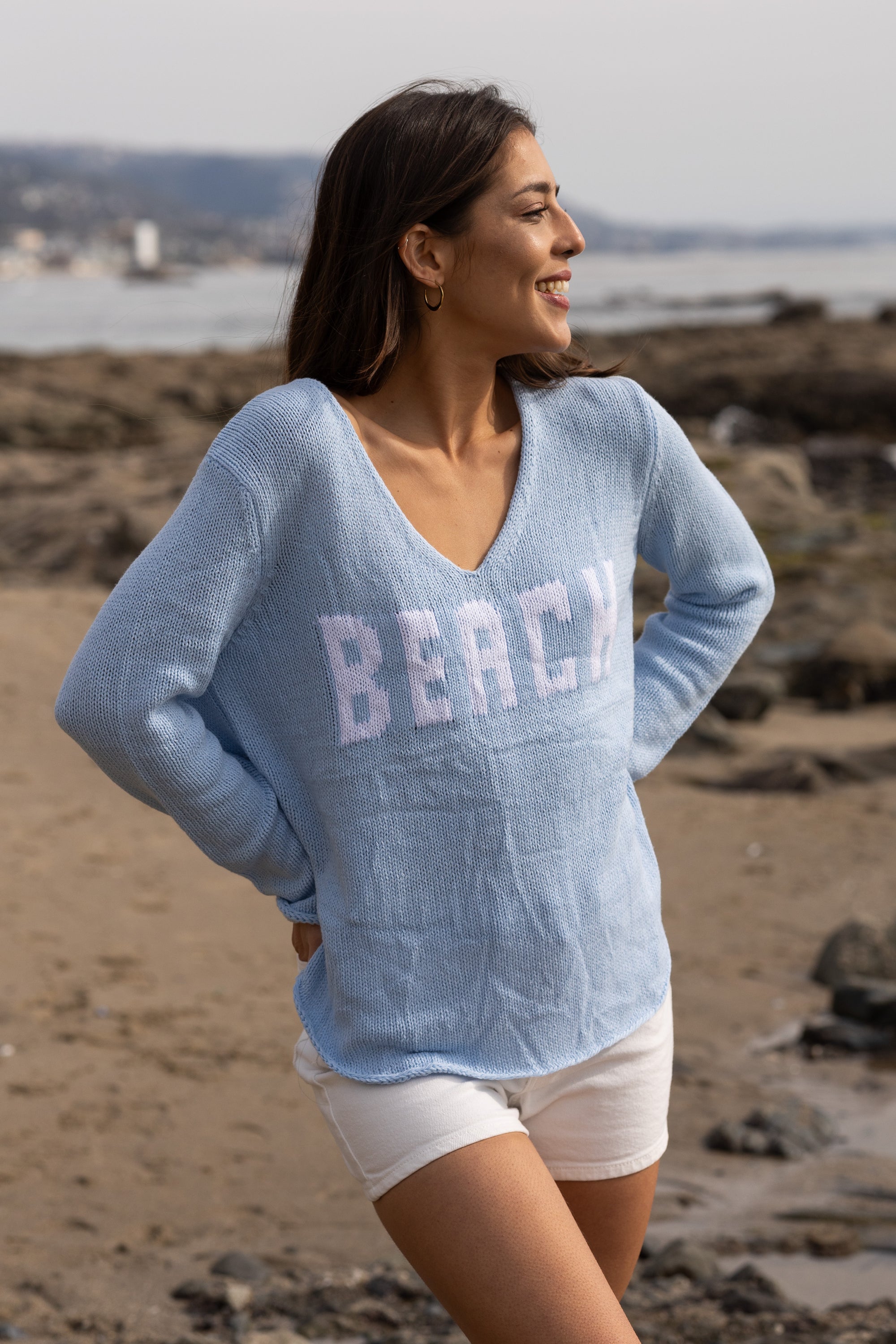 Beach V-Neck Sweater / Sky