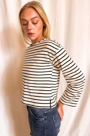 Striped Boxy Long Sleeve Basic Top / Black