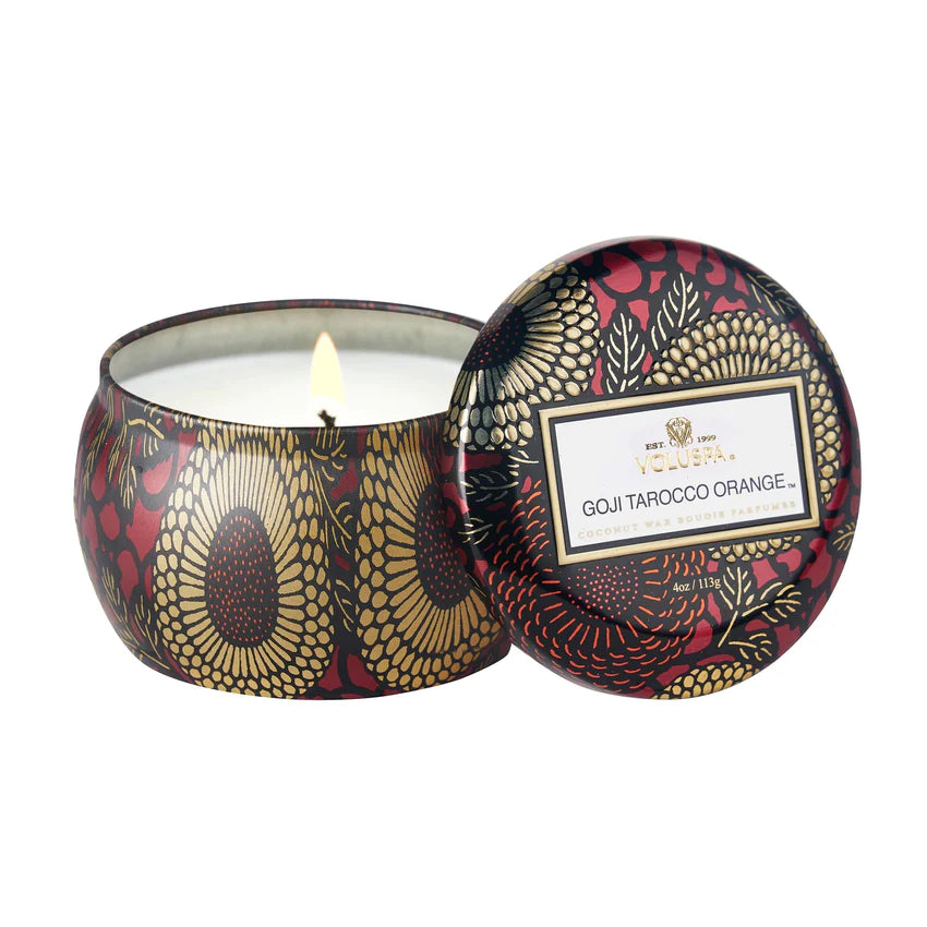 Voluspa Small Decorative Tin Candle / Goji & Tarocco Orange