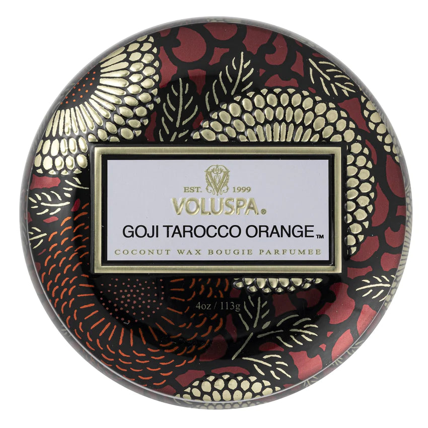 Voluspa Small Decorative Tin Candle / Goji & Tarocco Orange