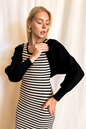 Ribbed Sweater Knit Bolero / Black