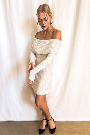 Knit Off Shoulder Skater Dress / Cream