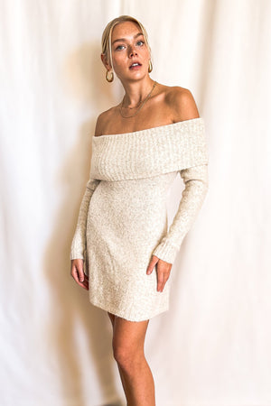 Knit Off Shoulder Skater Dress / Cream