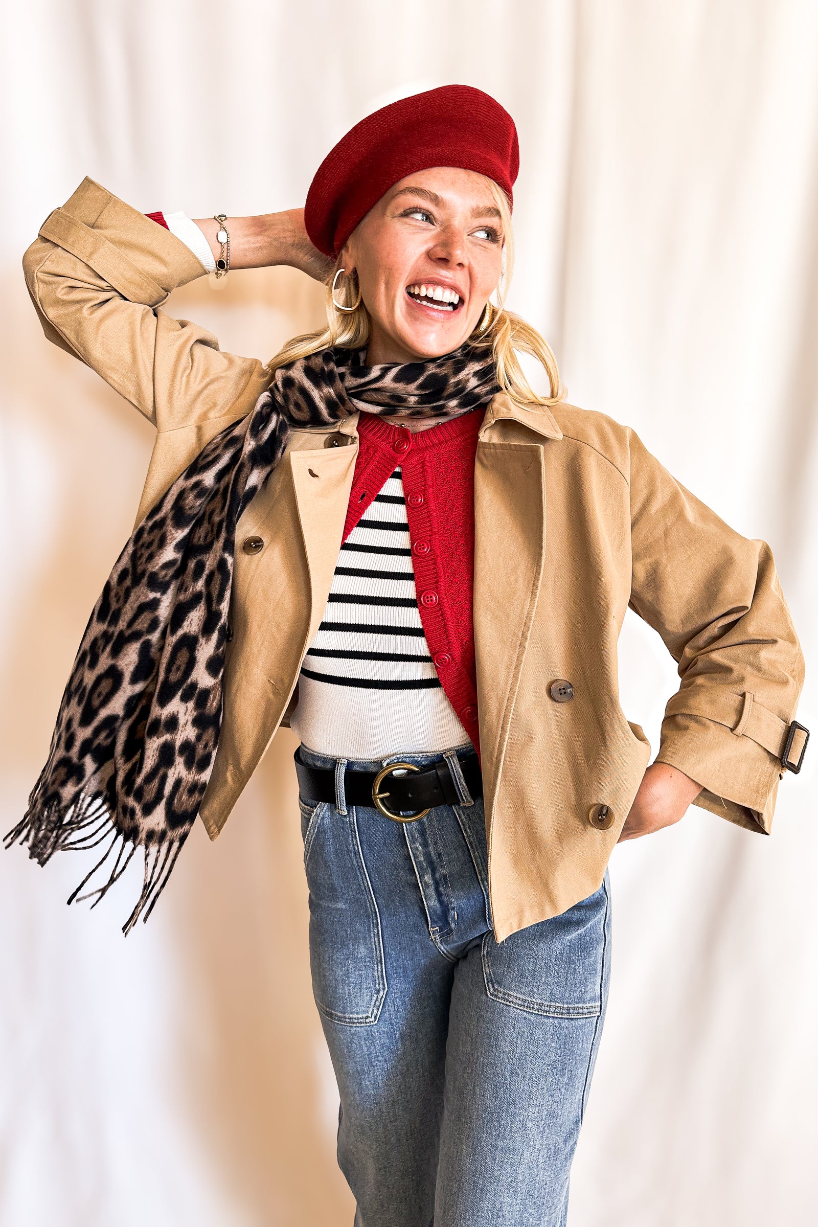 Soft Leopard Fringed Scarf / Taupe