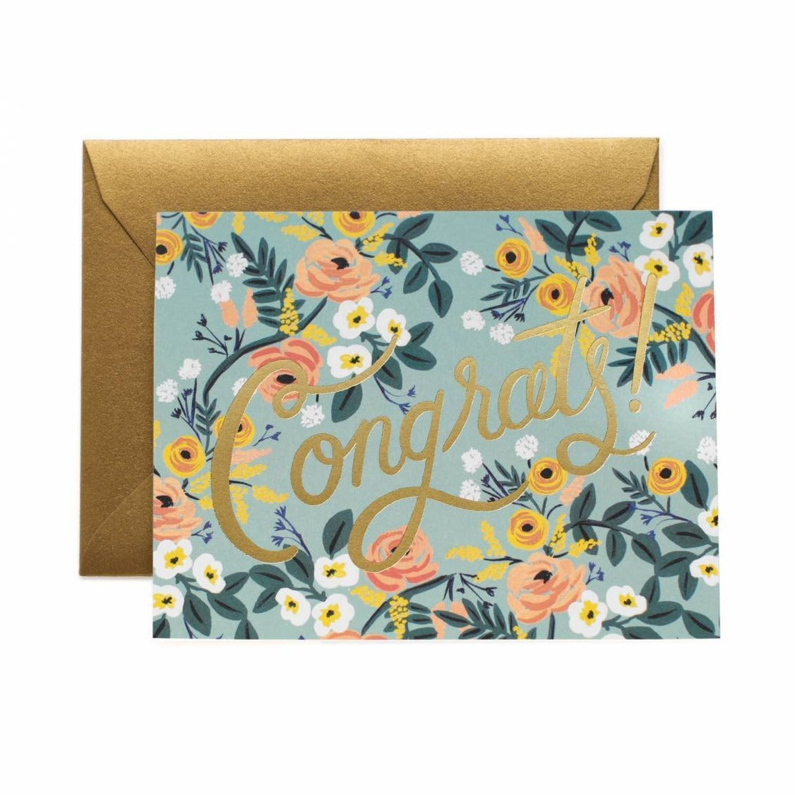 Congrats Blue Meadow Card / Gold Envelope