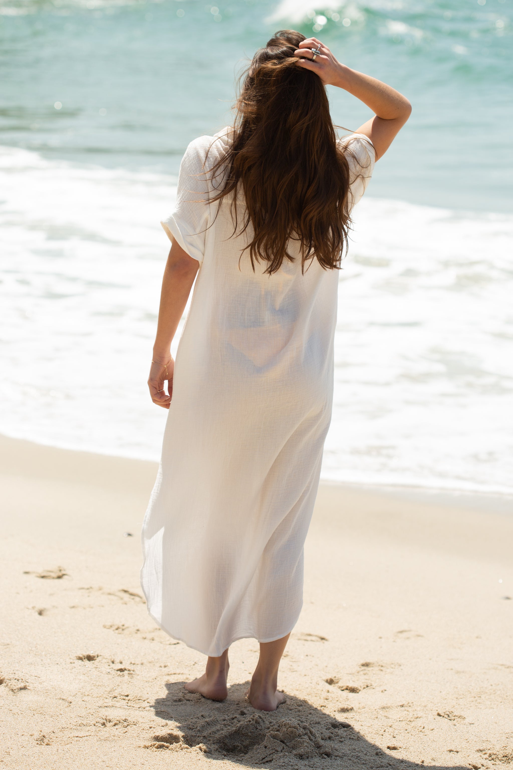 Gauze Short Sleeve Button Down Maxi Shirt Dress / Ivory - Merrilee's Swimwear Gauze Short Sleeve Button Down Maxi Shirt Dress / Ivory - Merrilee's Swimwear