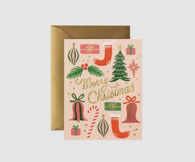Deck The Halls Christmas Card / Gold Envelope