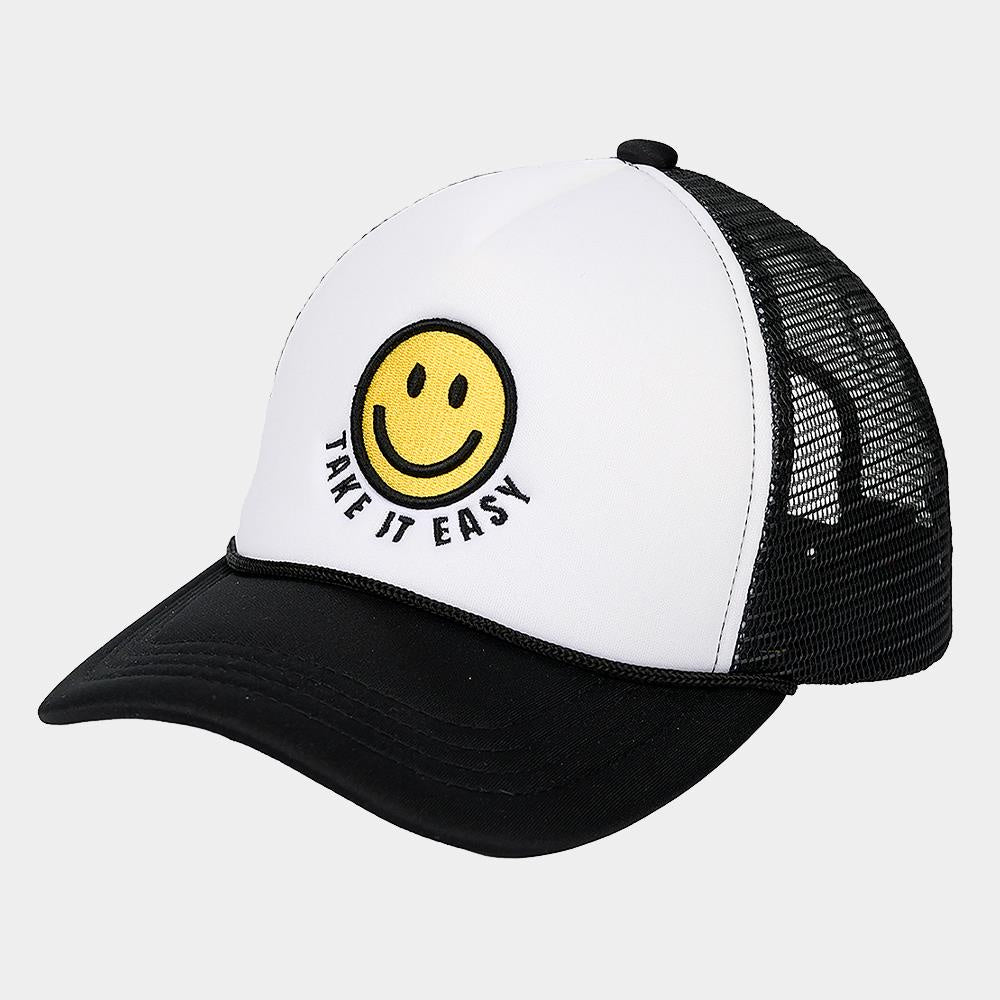 Take It Easy Smiley Trucker Hat / Black